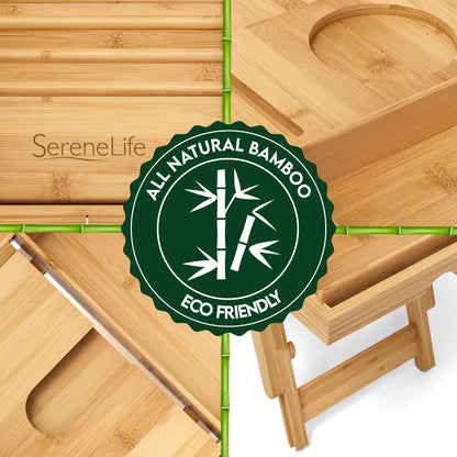 Natural Bamboo Bathtub Caddy - Shower Tub Caddy Tray With Adjustable Length