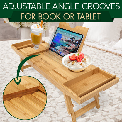 Natural Bamboo Bathtub Caddy - Shower Tub Caddy Tray With Adjustable Length