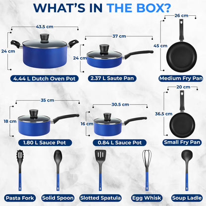 15-Pc Cookware Set - Even Heat Non-Stick Coating - Blue - SLCW15BLU