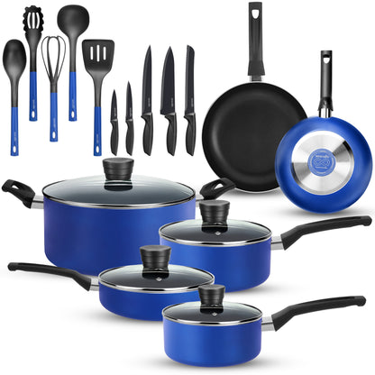 20-Piece Cookware Set Even Heat Nonstick Coating Blue