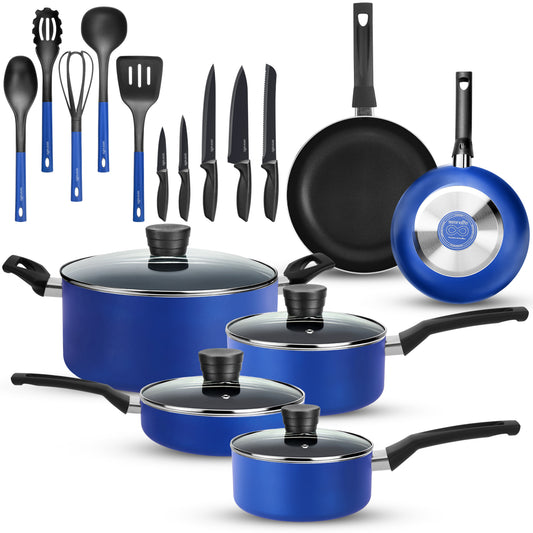 20-Piece Cookware Set Even Heat Nonstick Coating Blue