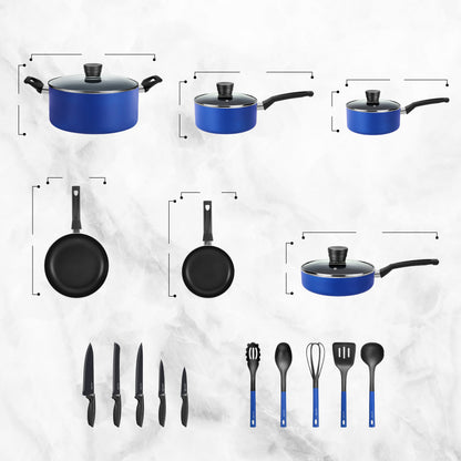 20-Piece Cookware Set Even Heat Nonstick Coating Blue