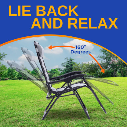 Outdoor Adjustable And Foldable Padded Zero Gravity Lawn Chair - Adjustable Recliners With Plastic Cup Holder Side Table And Pillow (Gray And Black)