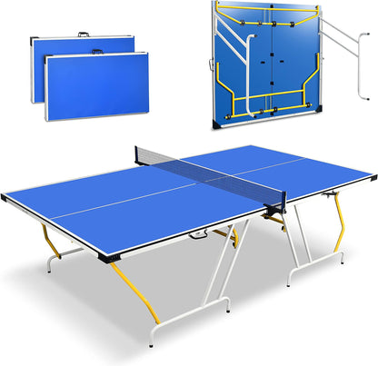 4 Pcs. Foldable Table Tennis Table With Single Player Playback Mode For Game Play And Solo Play (Blue)
