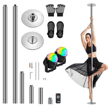 Professional Spinning Dancing Pole - Portable & Removable Fitness Pole Great For Training & Exercise With Yoga Socks And Party Lights