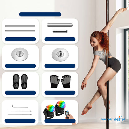 Professional Spinning Dancing Pole - Portable & Removable Fitness Pole Great For Training & Exercise With Yoga Socks And Party Lights