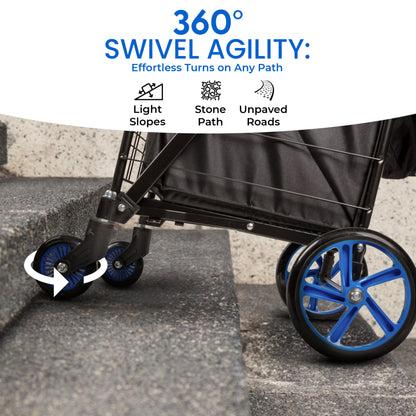 Heavy Duty Foldable Shopping Cart With Removable Cart Liner 360 Degree Rolling Swivel Wheels And Adjustable Handle 110 Lbs. Weight Capacity For Groceries Laundry Luggage And More