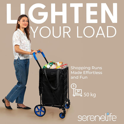 Heavy Duty Foldable Shopping Cart With Removable Cart Liner 360 Degree Rolling Swivel Wheels And Adjustable Handle 110 Lbs. Weight Capacity For Groceries Laundry Luggage And More
