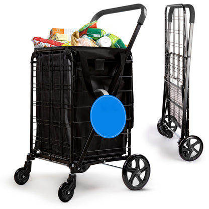 Compact Folding Shopping Cart 70lb Capacity Rustproof Steel Swivel Wheels