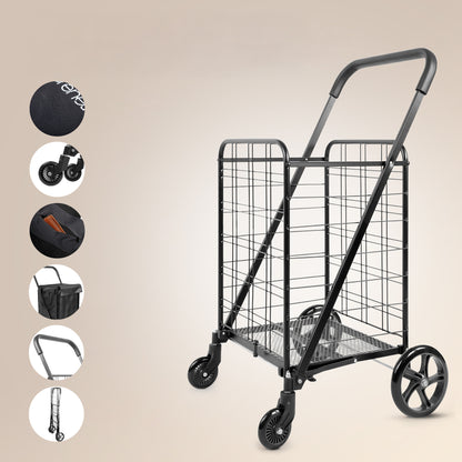 Compact Folding Shopping Cart 70lb Capacity Rustproof Steel Swivel Wheels