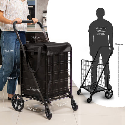 Compact Folding Shopping Cart 70lb Capacity Rustproof Steel Swivel Wheels