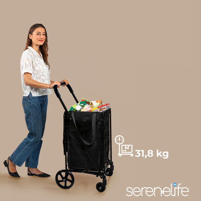 Compact Folding Shopping Cart 70lb Capacity Rustproof Steel Swivel Wheels