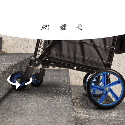 Folding Shopping Cart 70lb Capacity Rustproof Steel Frame Blue