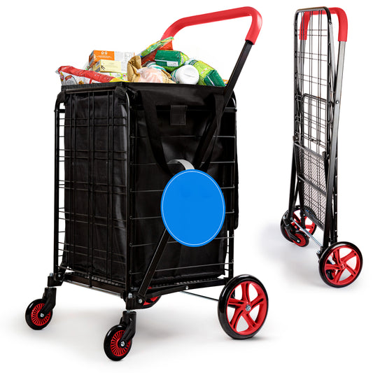 Folding Shopping Cart 70lb Capacity Rustproof Steel Red