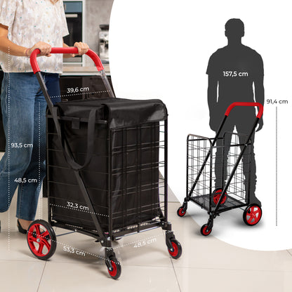 Folding Shopping Cart 70lb Capacity Rustproof Steel Red