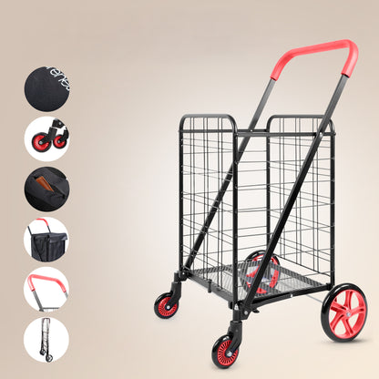 Folding Utility Cart 110 lb Capacity 360° Swivel Wheels Red