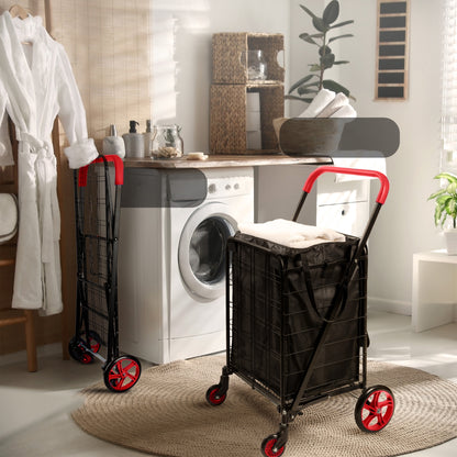 Folding Utility Cart 110 lb Capacity 360° Swivel Wheels Red