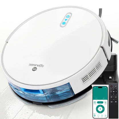 Smart Vacuum Cleaner - Automatic Robot Cleaning Vacuum With 2-In1 Water Tank App Control Fan Motor 2000Pa And 4 Cleaning Modes Ideal For Hard Floor Pet Hair Low-Pile Carpet (White) - PUCRVACX200WT