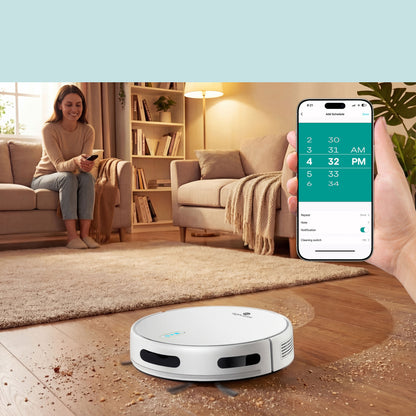 Smart Vacuum Cleaner - Automatic Robot Cleaning Vacuum With 2-In1 Water Tank App Control Fan Motor 2000Pa And 4 Cleaning Modes Ideal For Hard Floor Pet Hair Low-Pile Carpet (White) - PUCRVACX200WT