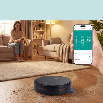 Smart Vacuum Cleaner - Automatic Robot Cleaning Vacuum With App Control 700Pa Suction And 3 Cleaning Modes Ideal For Hard Floor Pet Hair Low-Pile Carpet (Black)