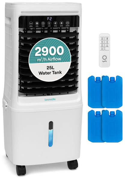 Serenelife Air Cooler – 1700 Cfm Airflow With 25L Detachable Water Tank Evaporative Cooling Unit With Wi-Fi Function Led Indicator Light And Ice Pack Cooling For Enhanced Cooling (White And Gray) - SLACL25WHGY