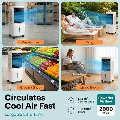 Serenelife Air Cooler – 1700 Cfm Airflow With 25L Detachable Water Tank Evaporative Cooling Unit With Wi-Fi Function Led Indicator Light And Ice Pack Cooling For Enhanced Cooling (White And Gray) - SLACL25WHGY