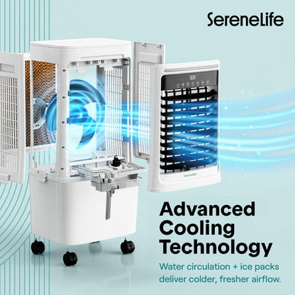 Serenelife Air Cooler – 1700 Cfm Airflow With 25L Detachable Water Tank Evaporative Cooling Unit With Wi-Fi Function Led Indicator Light And Ice Pack Cooling For Enhanced Cooling (White And Gray) - SLACL25WHGY
