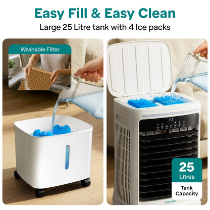 Serenelife Air Cooler – 1700 Cfm Airflow With 25L Detachable Water Tank Evaporative Cooling Unit With Wi-Fi Function Led Indicator Light And Ice Pack Cooling For Enhanced Cooling (White And Gray) - SLACL25WHGY