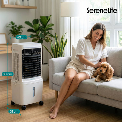 Serenelife Air Cooler – 1700 Cfm Airflow With 25L Detachable Water Tank Evaporative Cooling Unit With Wi-Fi Function Led Indicator Light And Ice Pack Cooling For Enhanced Cooling (White And Gray) - SLACL25WHGY