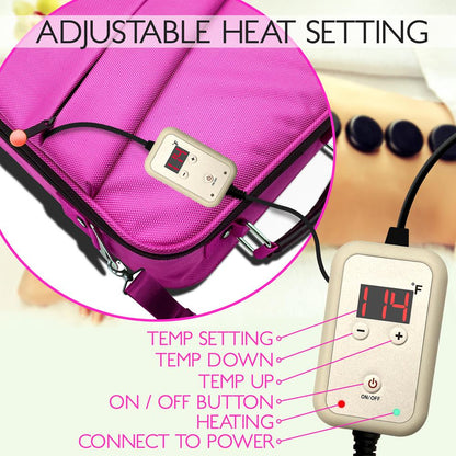 Portable Massage Stone Warmer Set - Relieve Tension Basalt Stones Pink