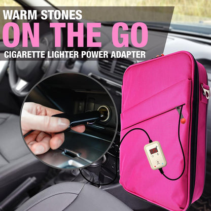 Portable Massage Stone Warmer Set - Relieve Tension Basalt Stones Pink