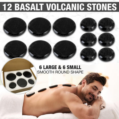 Portable Massage Stone Warmer Set - Relieve Tension Basalt Stones Pink