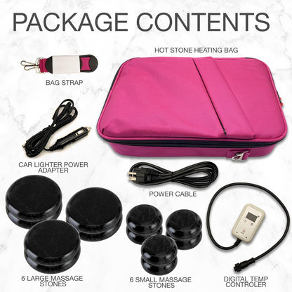Portable Massage Stone Warmer Set - Relieve Tension Basalt Stones Pink