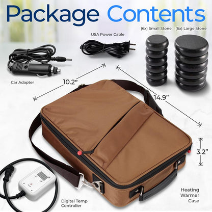 Hot Stone Massage Kit - Portable Heated Rock Therapy System With Digital Temperature Controller Includes (12) Massaging Stones