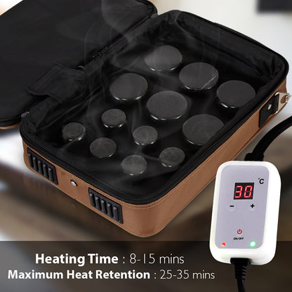 Hot Stone Massage Kit - Portable Heated Rock Therapy System With Digital Temperature Controller Includes (12) Massaging Stones