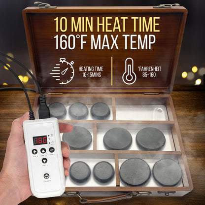Hot Stone Massage Kit - Portable Basalt Stones with Heater 12 Rocks