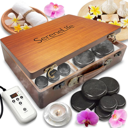 Hot Stone Massage Kit - Portable Basalt Stones with Heater 12 Rocks