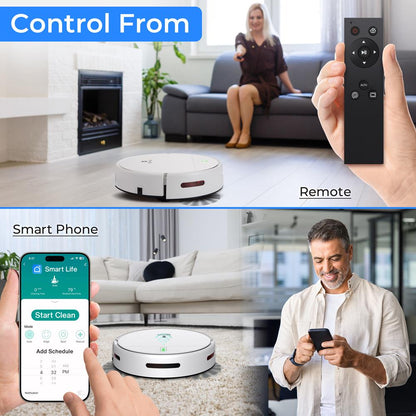 Smart Vacuum Cleaner - Automatic Robot Cleaning Vacuum With App Control 700Pa Suction And 3 Cleaning Modes Ideal For Hard Floor Pet Hair Low-Pile Carpet (White)