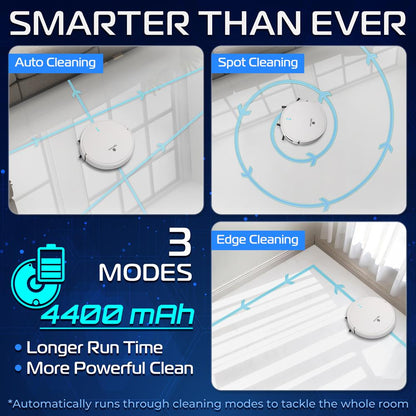 Smart Vacuum Cleaner - Automatic Robot Cleaning Vacuum With App Control 700Pa Suction And 3 Cleaning Modes Ideal For Hard Floor Pet Hair Low-Pile Carpet (White)