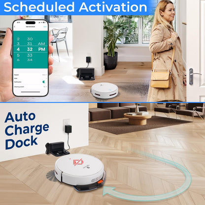 Smart Vacuum Cleaner - Automatic Robot Cleaning Vacuum With App Control 700Pa Suction And 3 Cleaning Modes Ideal For Hard Floor Pet Hair Low-Pile Carpet (White)