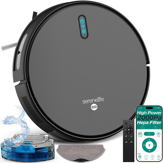 Smart Vacuum Cleaner - Automatic Robot Cleaning Vacuum With 2-In1 Water Tank App Control Fan Motor 2000Pa And 4 Cleaning Modes Ideal For Hard Floor Pet Hair Low-Pile Carpet (White) - PUCRVACX200BK
