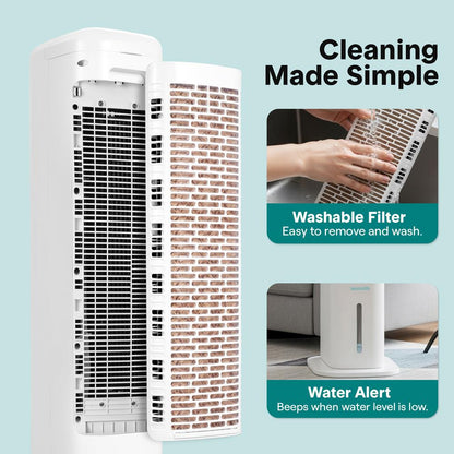 Serenelife Portable Evaporative Air Cooler Tower Fan With 5L Detachable Water Tank 60° Adjustable Oscillation 3 Fan Modes 4 Ice Boxes And Remote Control – Ideal For Home Office And School (White) - SLACL5LWH