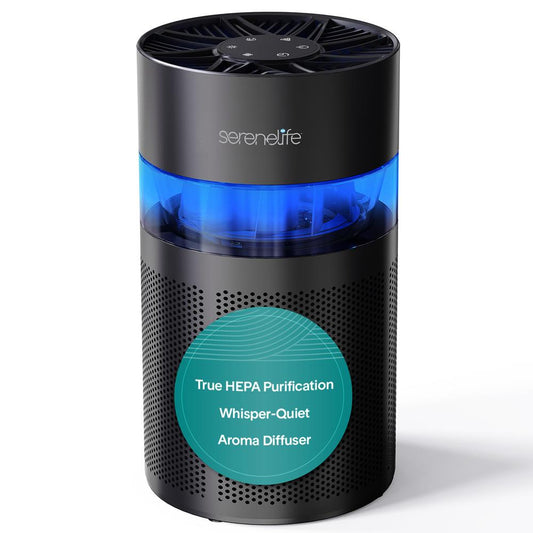 Portable Air Purifier - Small Air Purifier with Aroma Box & Ambient Light High Filtration Efficiency 2-Speed Timer & Sleep Mode (Black)