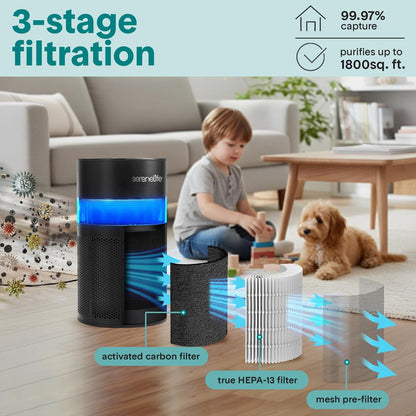 Portable Air Purifier - Small Air Purifier with Aroma Box & Ambient Light High Filtration Efficiency 2-Speed Timer & Sleep Mode (Black)