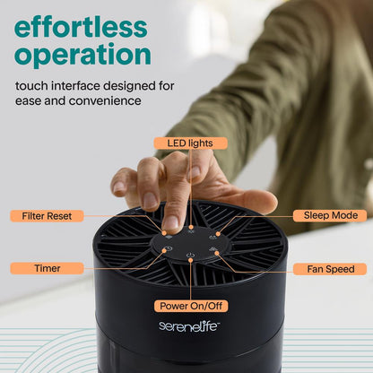 Portable Air Purifier - Small Air Purifier with Aroma Box & Ambient Light High Filtration Efficiency 2-Speed Timer & Sleep Mode (Black)