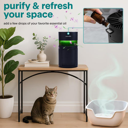 Portable Air Purifier - Small Air Purifier with Aroma Box & Ambient Light High Filtration Efficiency 2-Speed Timer & Sleep Mode (Black)