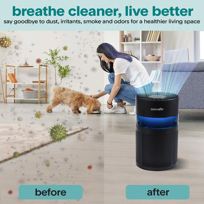 Portable Air Purifier - Small Air Purifier with Aroma Box & Ambient Light High Filtration Efficiency 2-Speed Timer & Sleep Mode (Black)