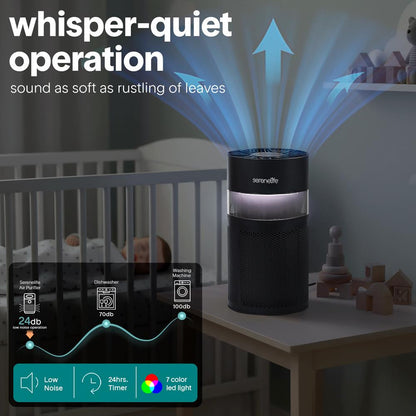 Portable Air Purifier - Small Air Purifier with Aroma Box & Ambient Light High Filtration Efficiency 2-Speed Timer & Sleep Mode (Black)