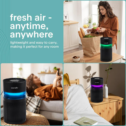 Portable Air Purifier - Small Air Purifier with Aroma Box & Ambient Light High Filtration Efficiency 2-Speed Timer & Sleep Mode (Black)