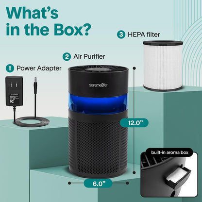 Portable Air Purifier - Small Air Purifier with Aroma Box & Ambient Light High Filtration Efficiency 2-Speed Timer & Sleep Mode (Black)